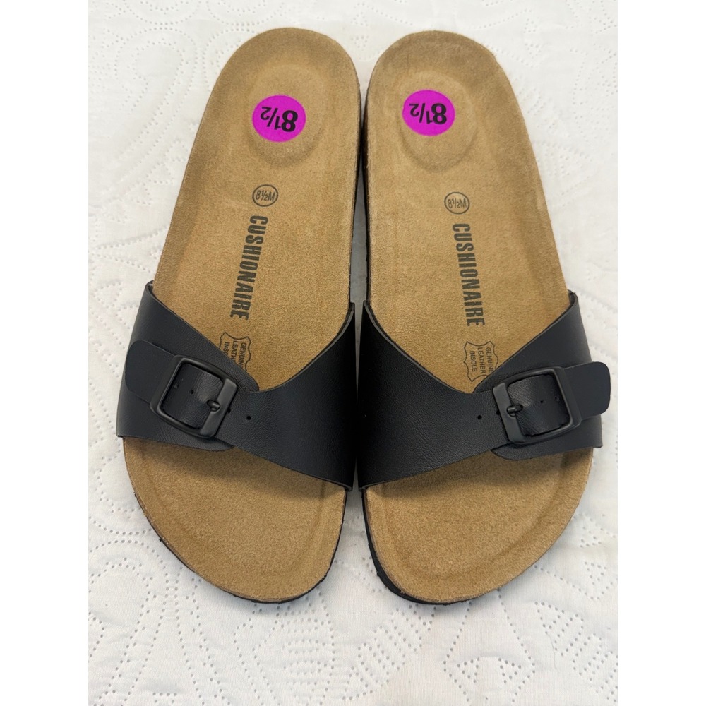 Cushionaire Lane Black Cork Footbed Slide Sandals Womens 8.5 M Buckle Strap